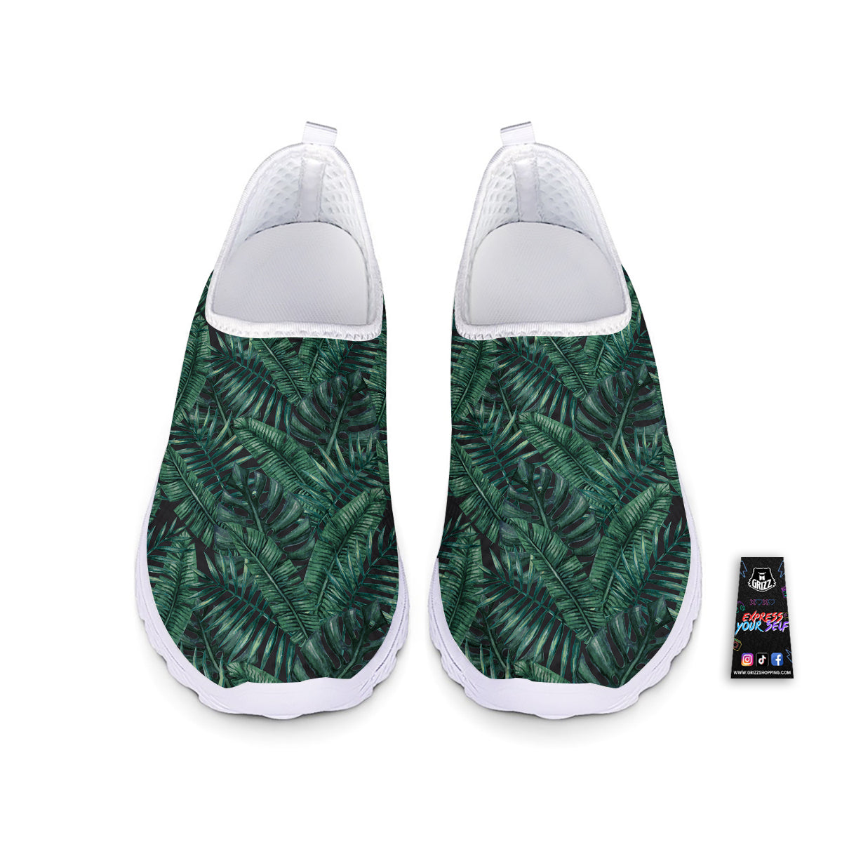 Green Leaf Tropical Print Pattern Nurse Shoes-grizzshop