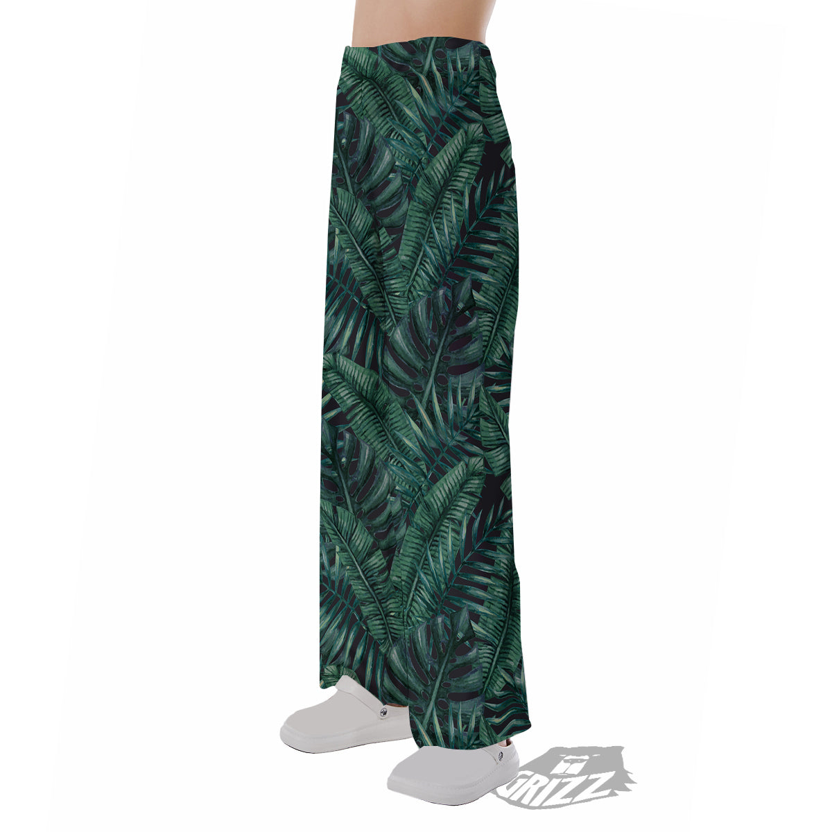 Green Leaf Tropical Print Pattern Pajama Pants-grizzshop