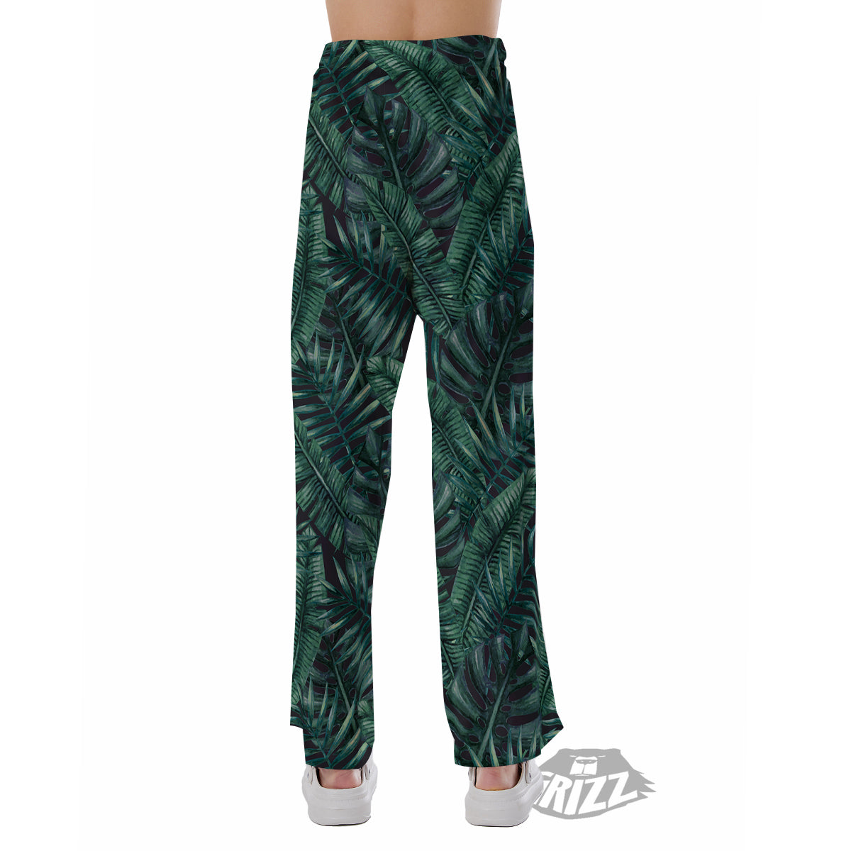 Green Leaf Tropical Print Pattern Pajama Pants-grizzshop