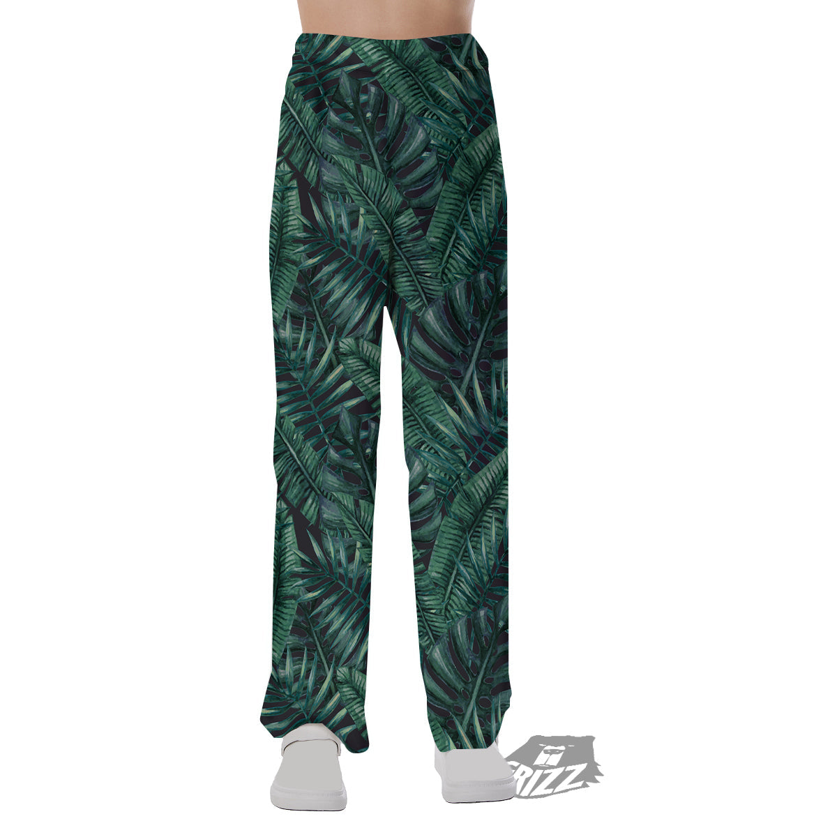 Green Leaf Tropical Print Pattern Pajama Pants-grizzshop