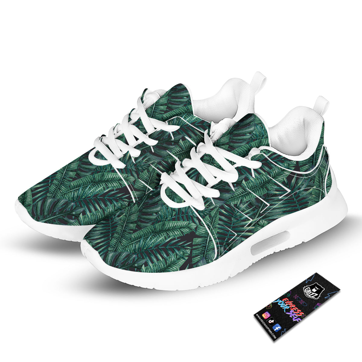 Green Leaf Tropical Print Pattern Tennis Shoes-grizzshop