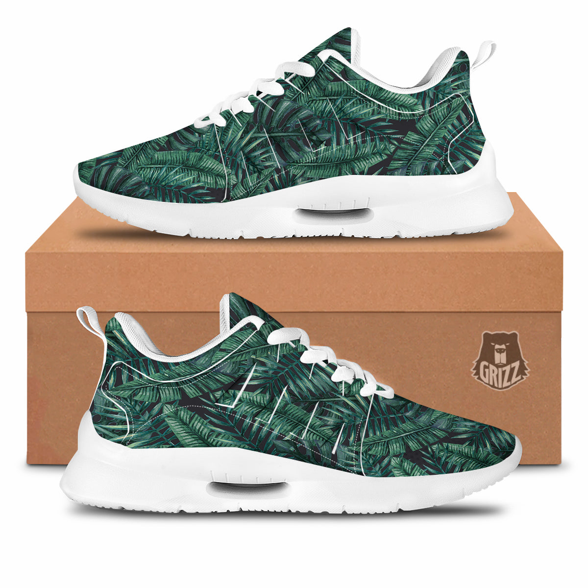 Green Leaf Tropical Print Pattern Tennis Shoes-grizzshop