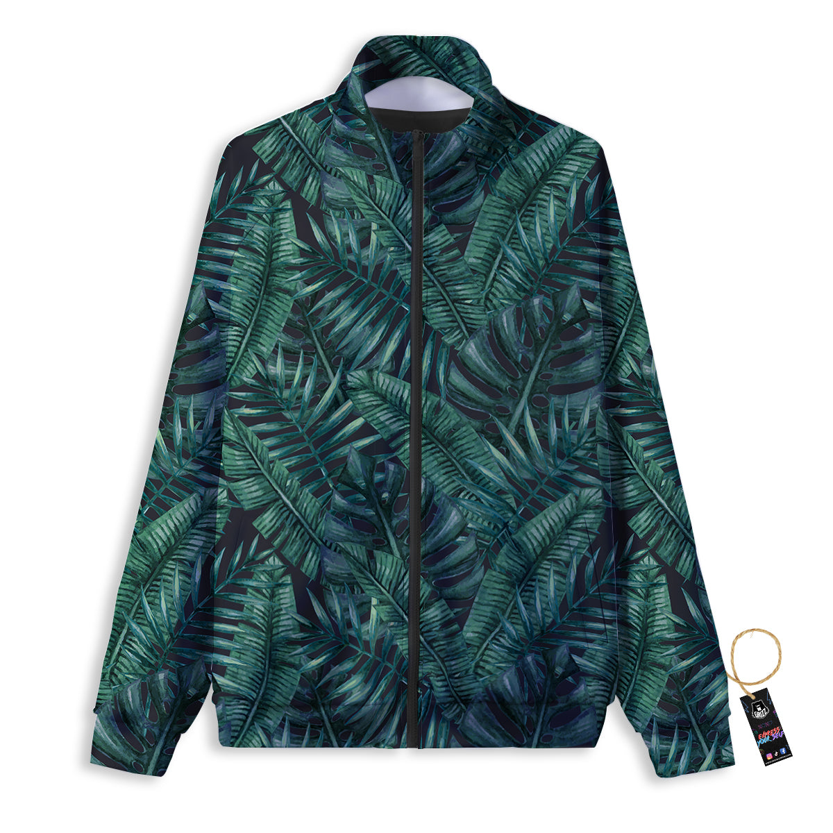 Green Leaf Tropical Print Pattern Track Jacket-grizzshop