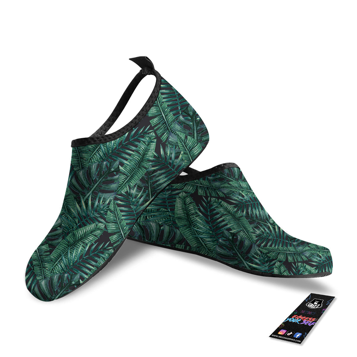 Green Leaf Tropical Print Pattern Water Shoes-grizzshop