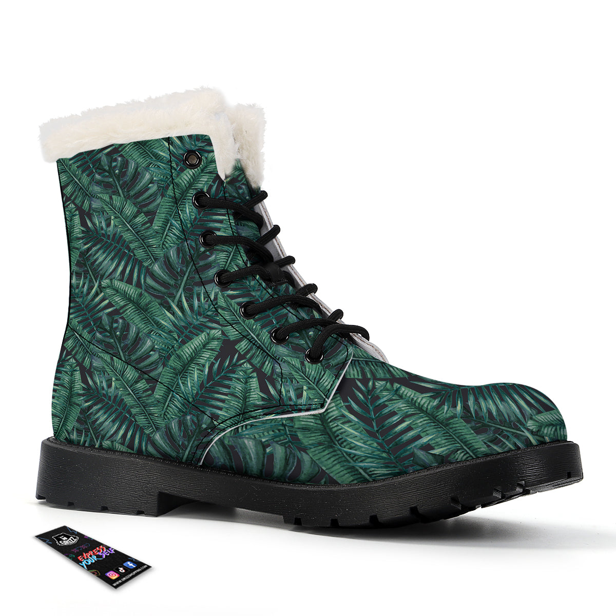 Green Leaf Tropical Print Pattern Winter Boots-grizzshop