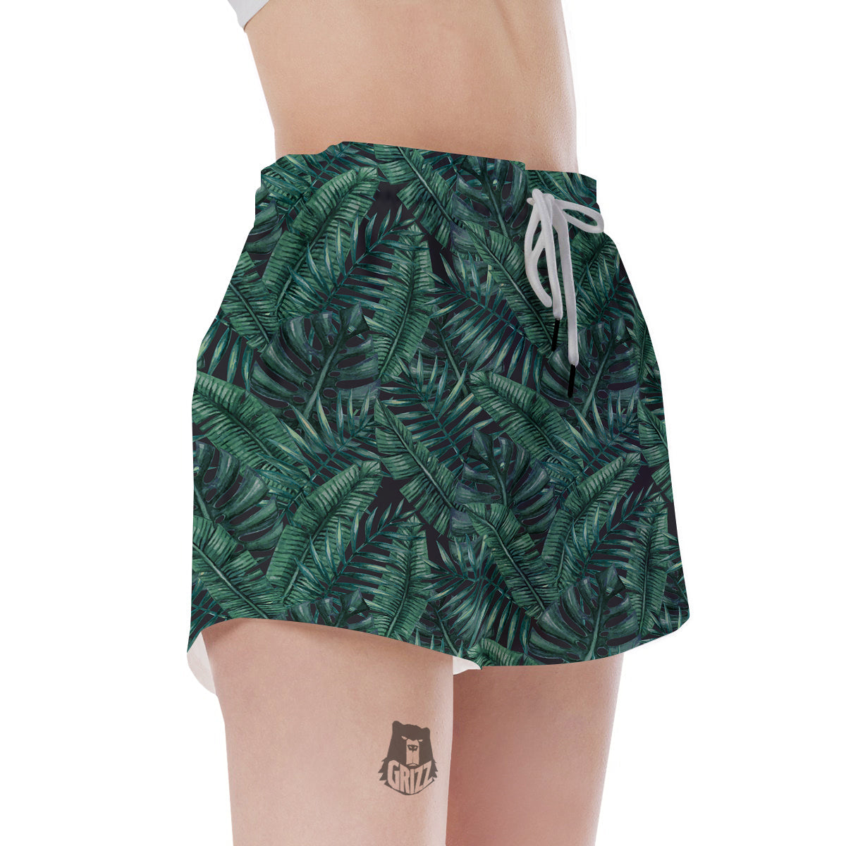 Green Leaf Tropical Print Pattern Women's Shorts-grizzshop