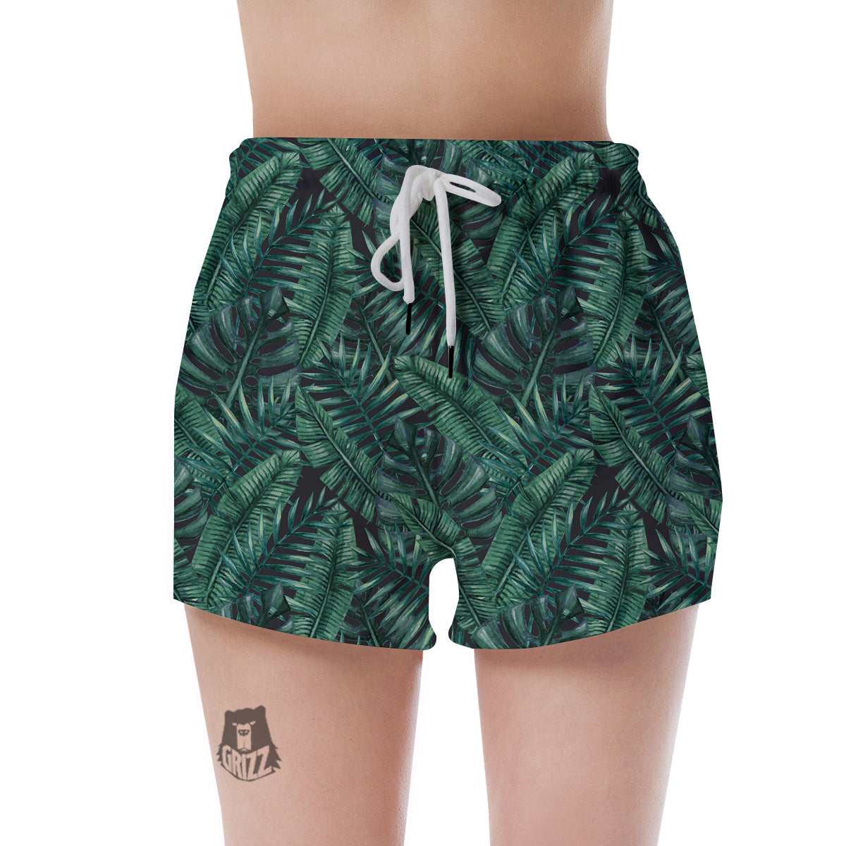 Green Leaf Tropical Print Pattern Women's Shorts-grizzshop
