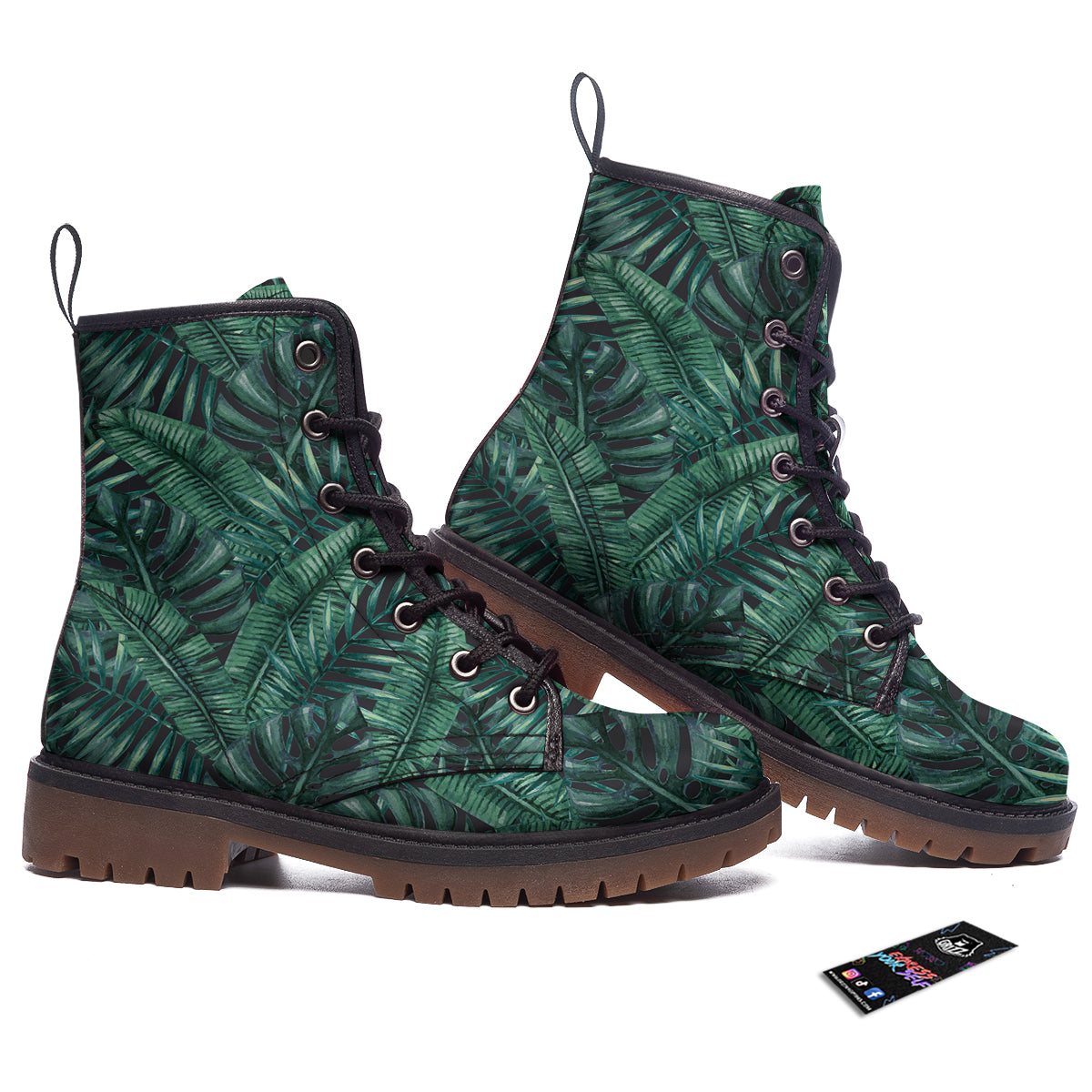 Green Leaf Tropical Print Pattern Work Boots-grizzshop