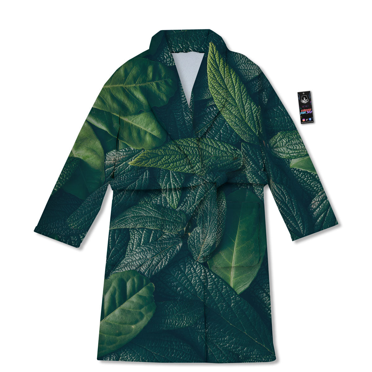 Green Leaves Print Bathrobe-grizzshop