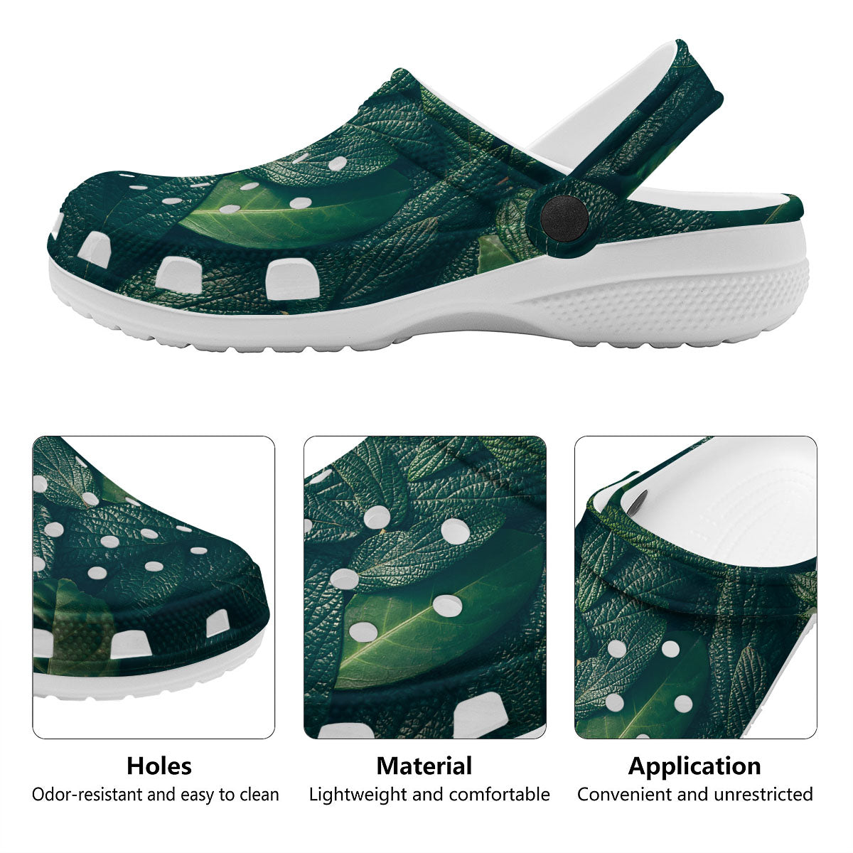 Green Leaves Print Clog-grizzshop