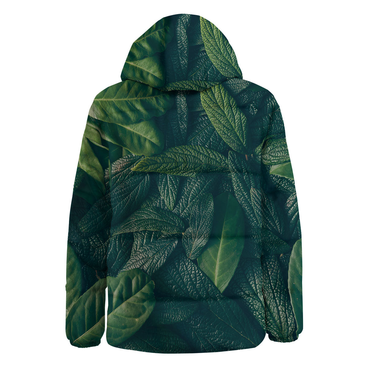 Green Leaves Print Down Jacket-grizzshop