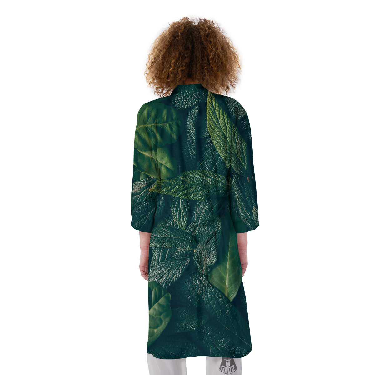 Green Leaves Print Kimono-grizzshop