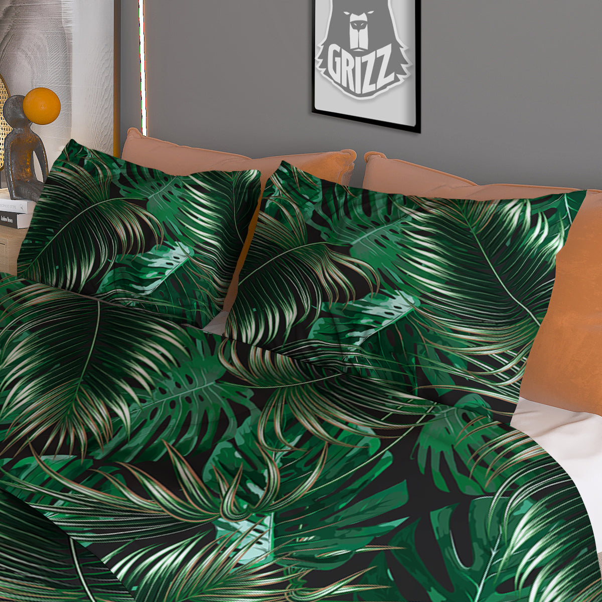 Green Leaves Tropical Print Pattern Duvet Cover Bedding Set-grizzshop