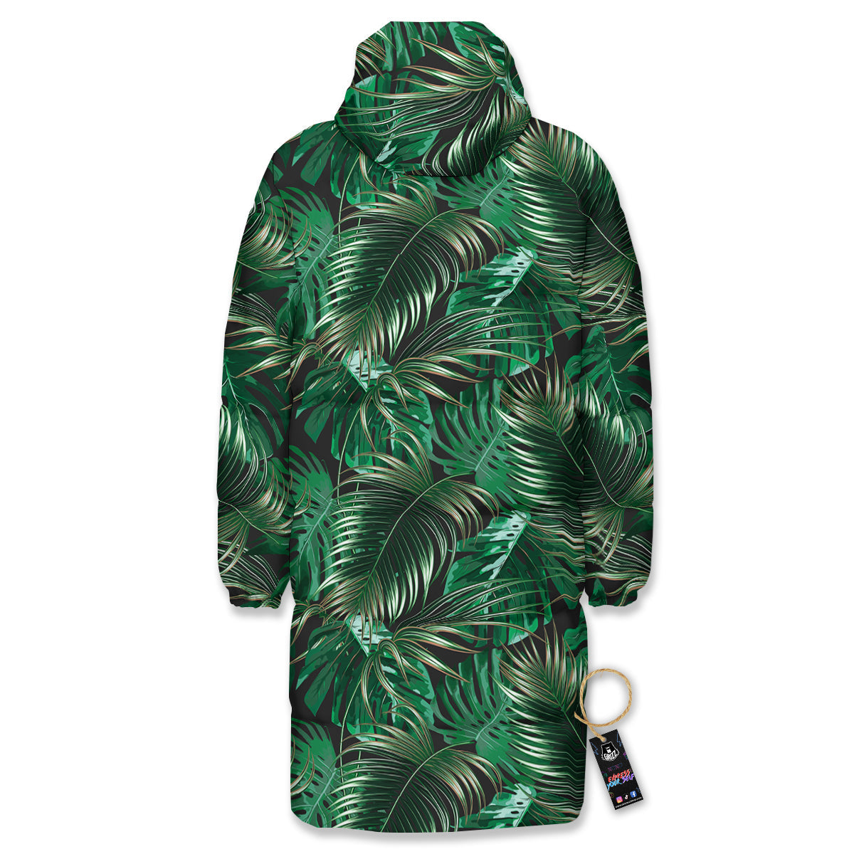 Green Leaves Tropical Print Pattern Long Down Jacket-grizzshop