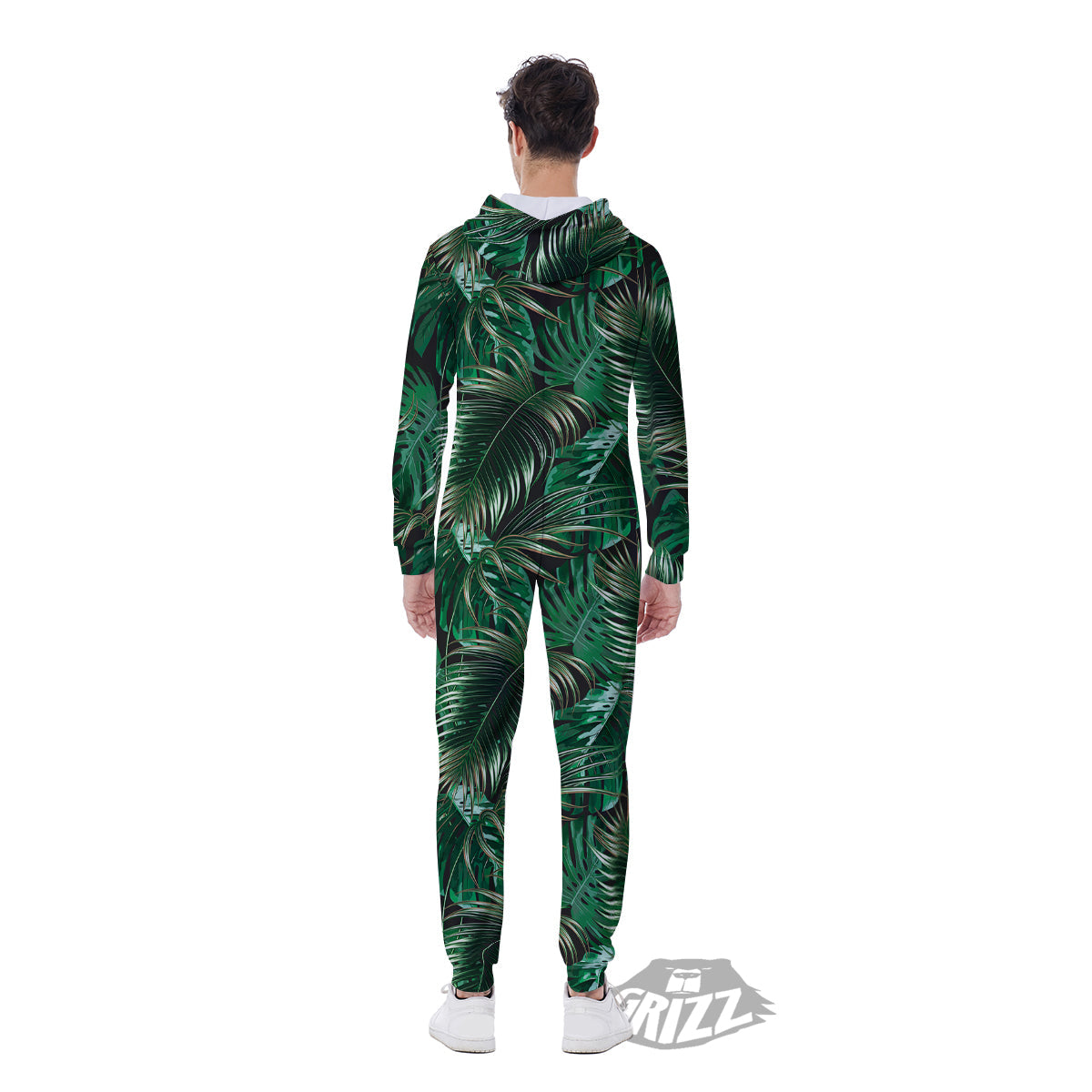 Green Leaves Tropical Print Pattern Men's Jumpsuit-grizzshop