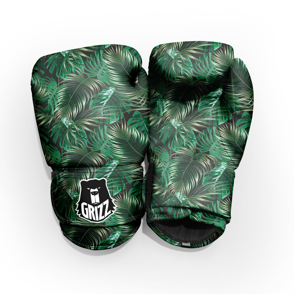 Green Leaves Tropical Print Pattern Sparring Gloves-grizzshop
