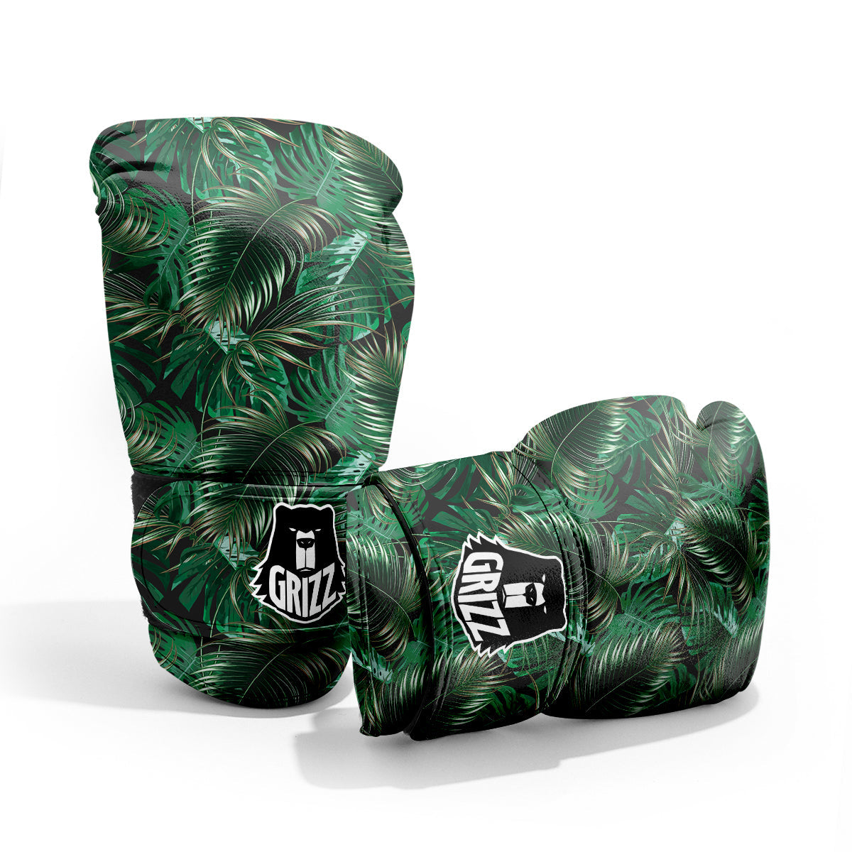 Green Leaves Tropical Print Pattern Sparring Gloves-grizzshop