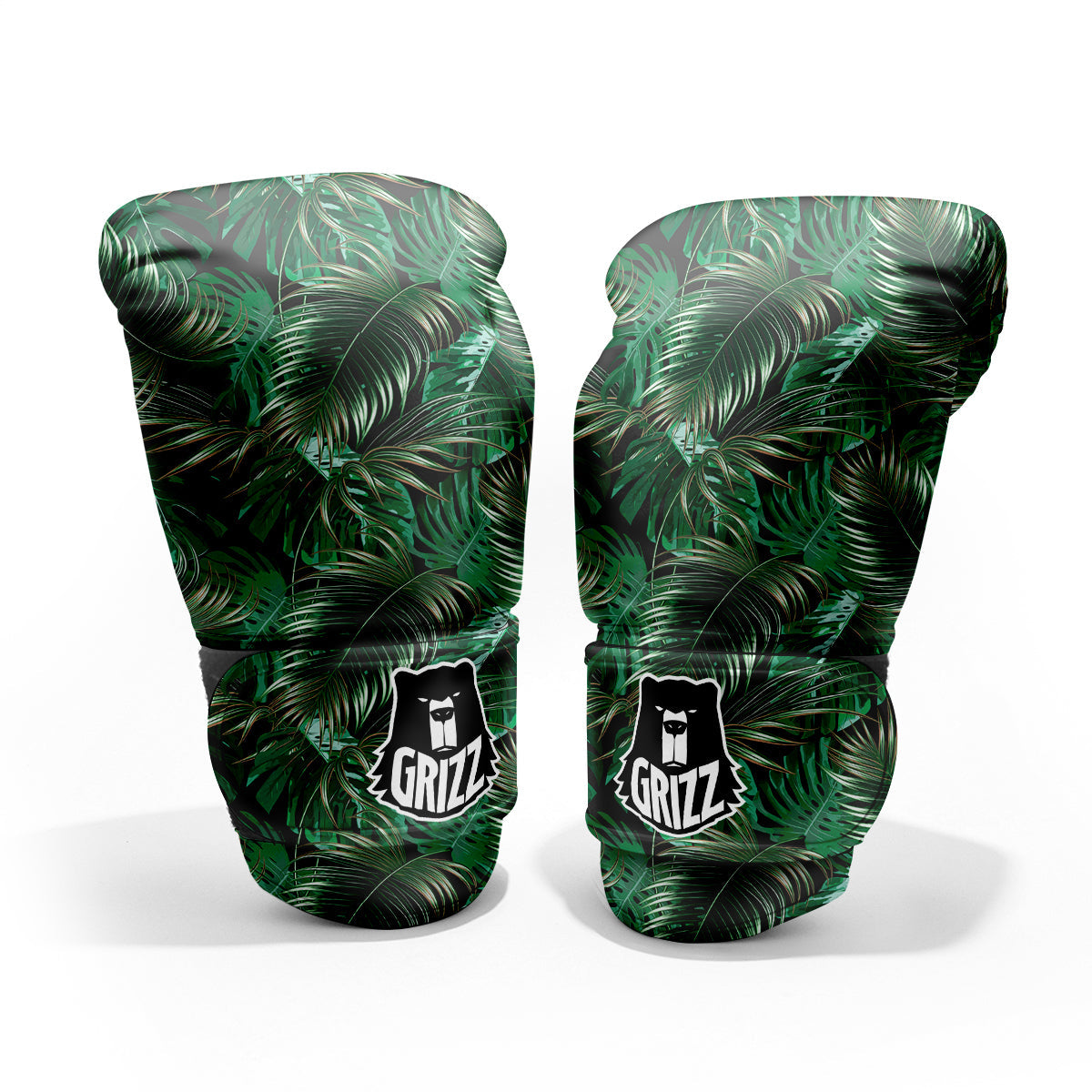 Green Leaves Tropical Print Pattern Sparring Gloves-grizzshop