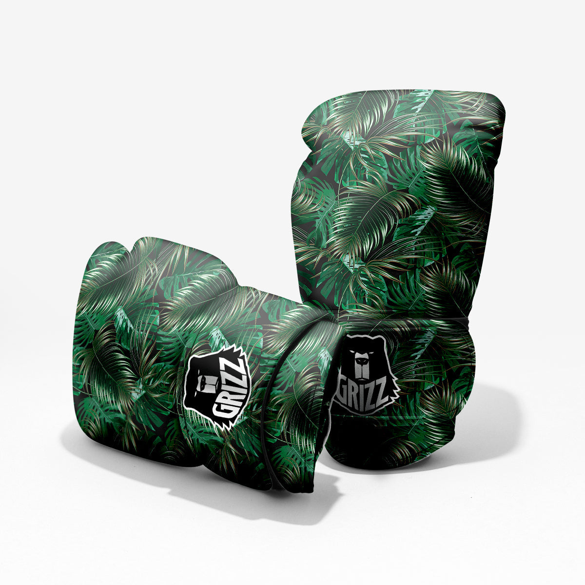 Green Leaves Tropical Print Pattern Sparring Gloves-grizzshop