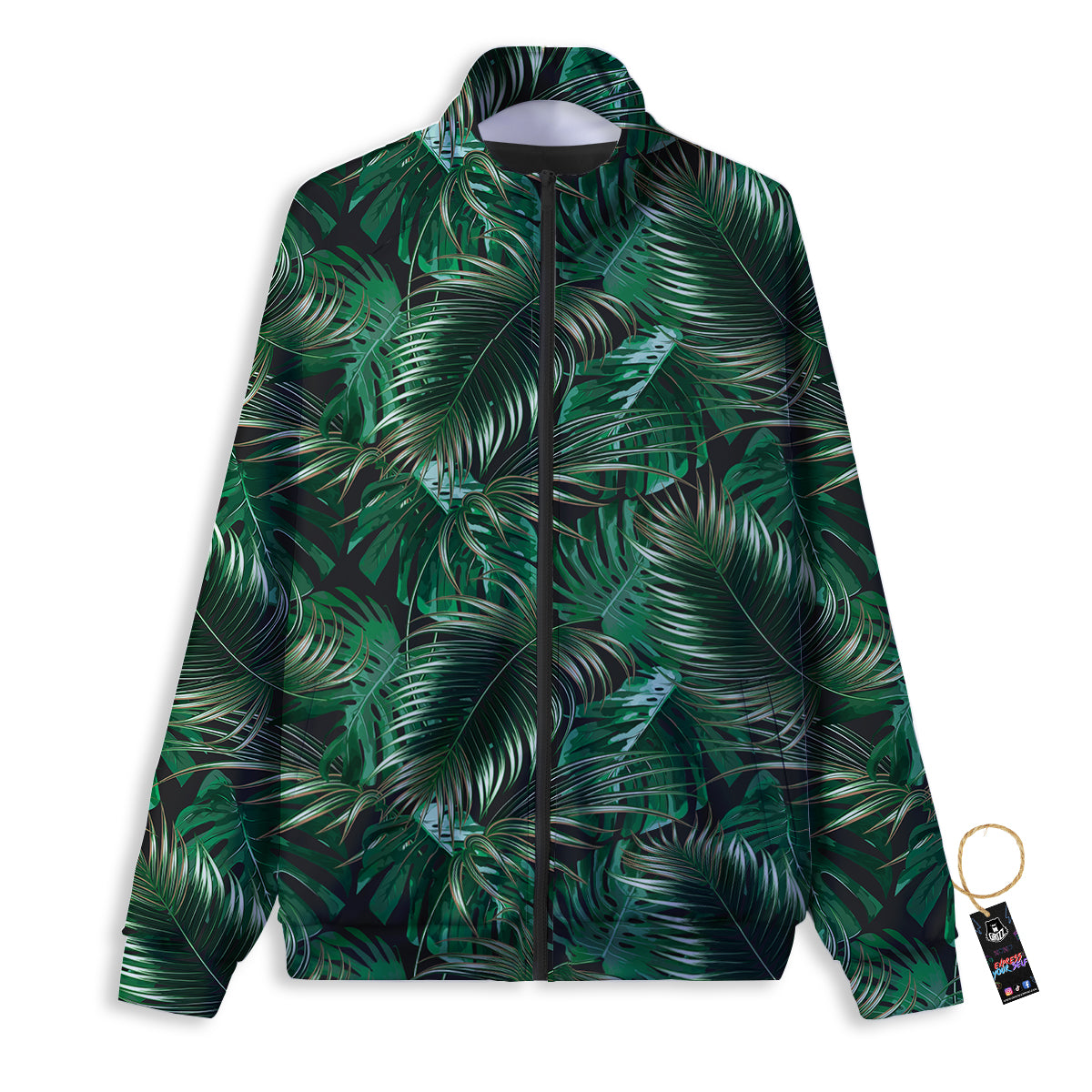 Green Leaves Tropical Print Pattern Track Jacket-grizzshop