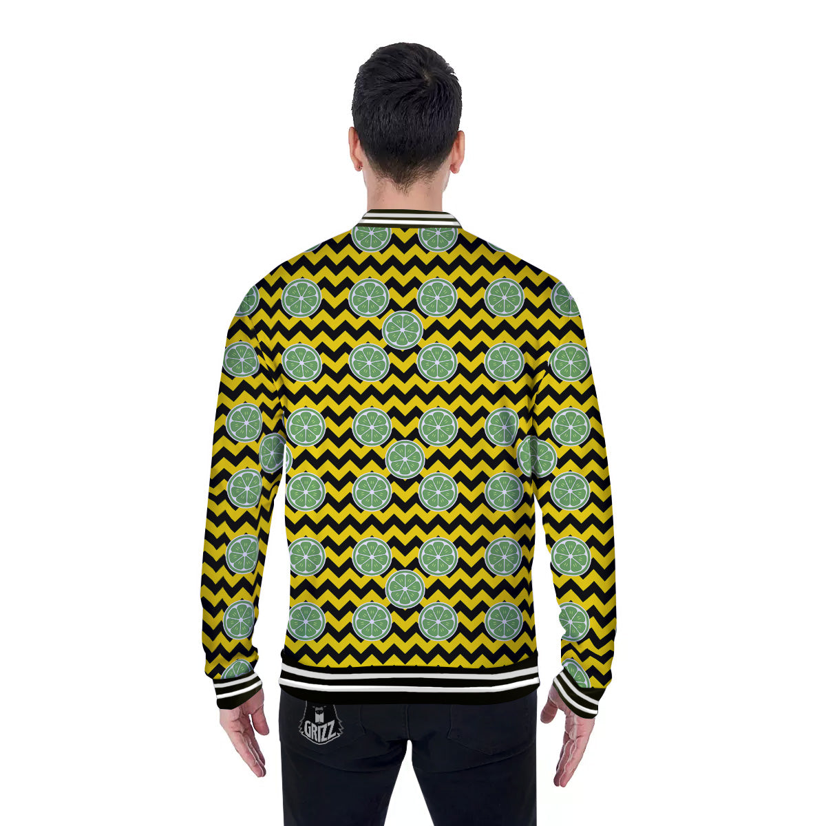 Green Lime And Yellow Zigzag Print Pattern Baseball Jacket-grizzshop