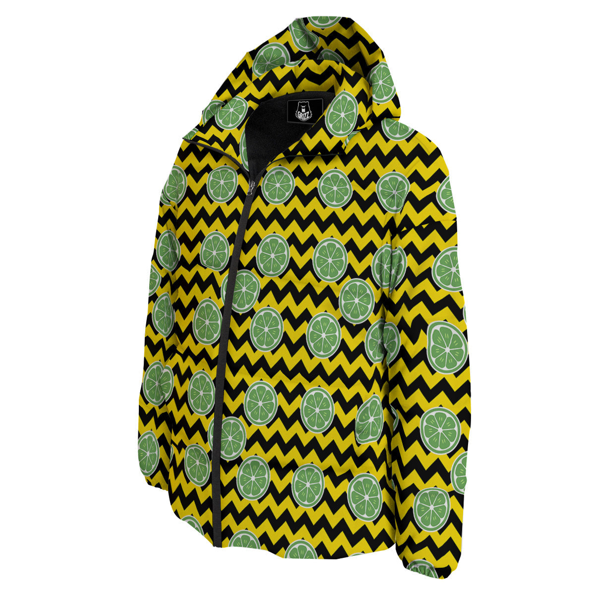 Green Lime And Yellow Zigzag Print Pattern Down Jacket-grizzshop