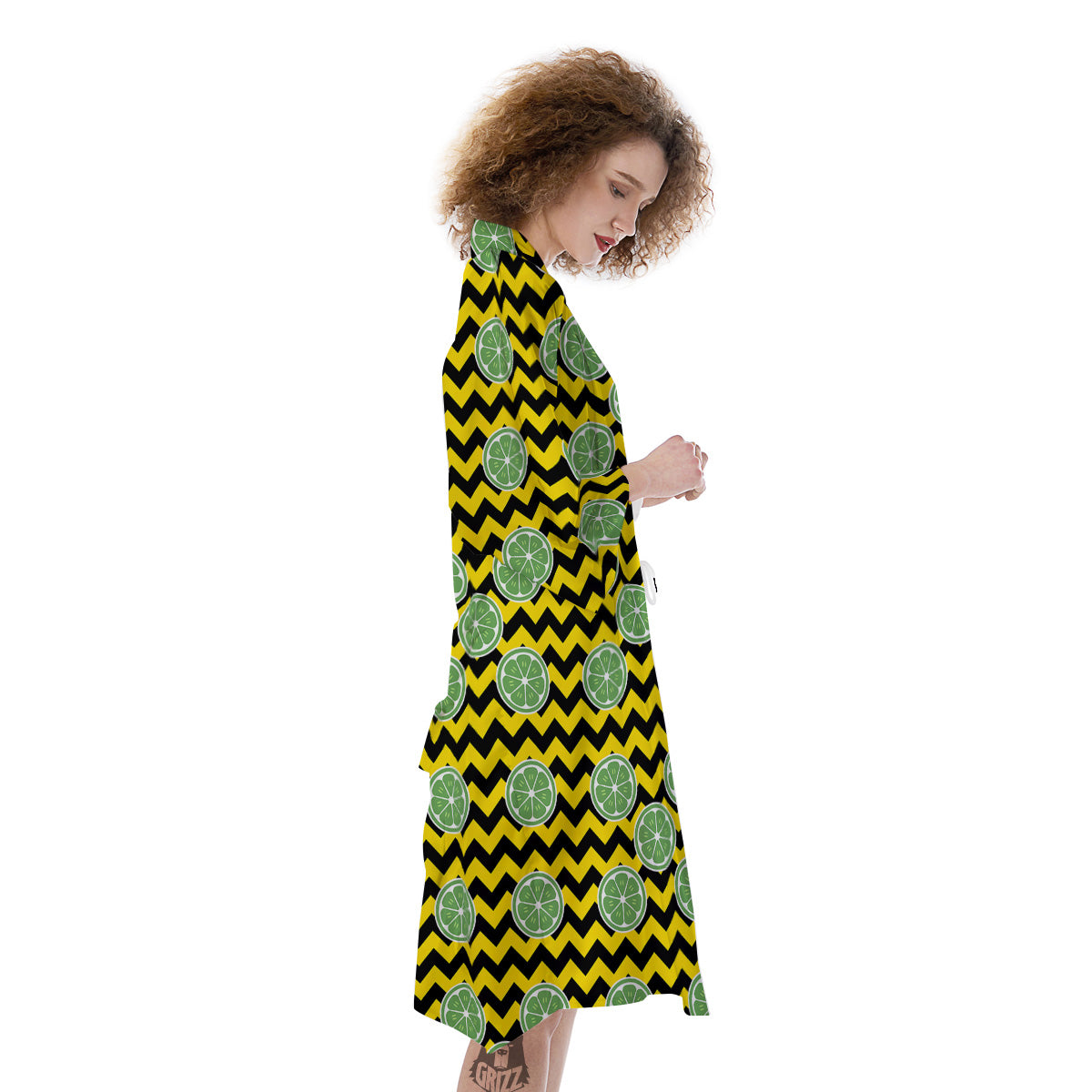 Green Lime And Yellow Zigzag Print Pattern Kimono-grizzshop