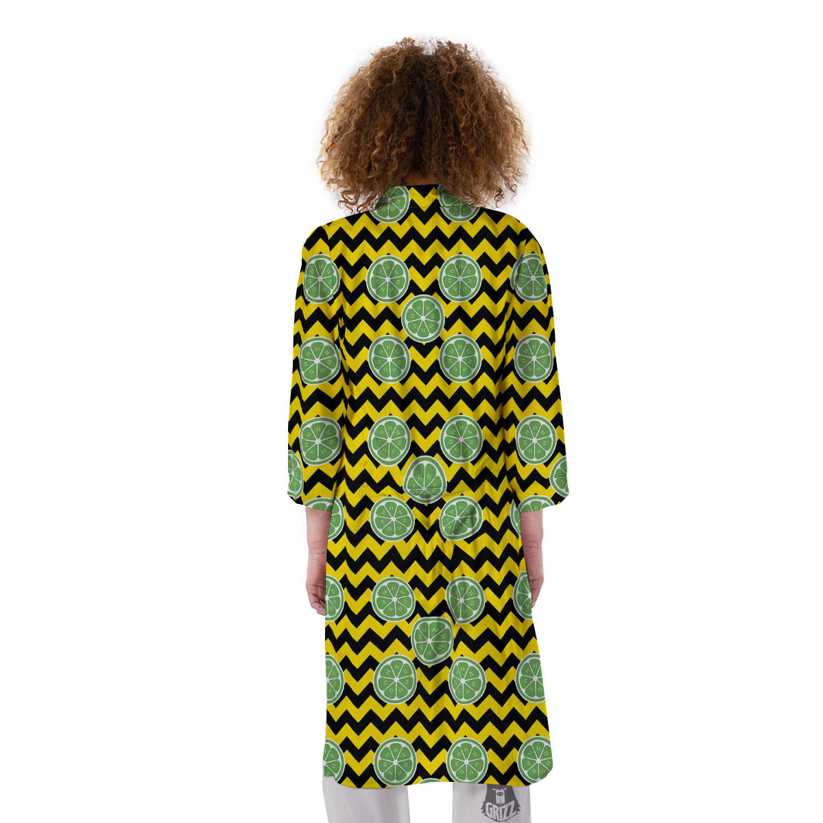 Green Lime And Yellow Zigzag Print Pattern Kimono-grizzshop