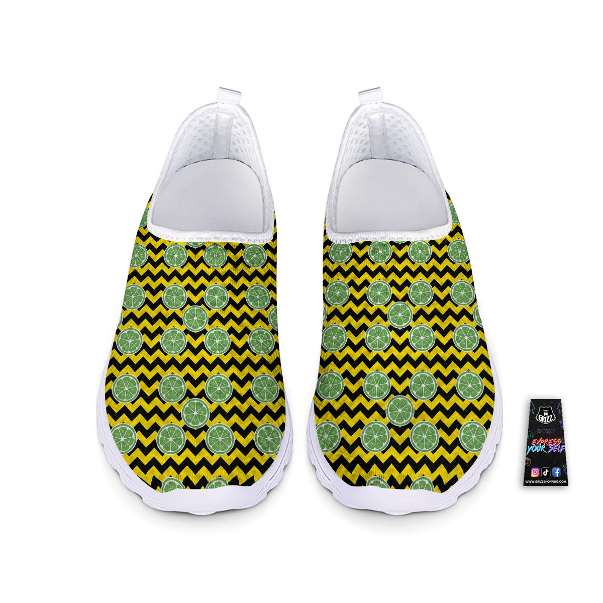 Green Lime And Yellow Zigzag Print Pattern Nurse Shoes-grizzshop