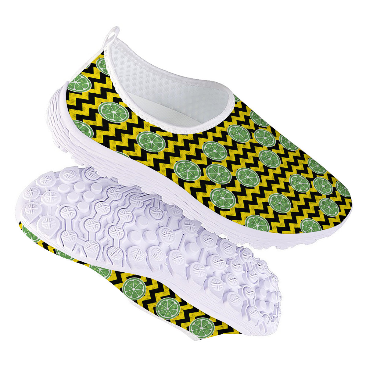 Green Lime And Yellow Zigzag Print Pattern Nurse Shoes-grizzshop