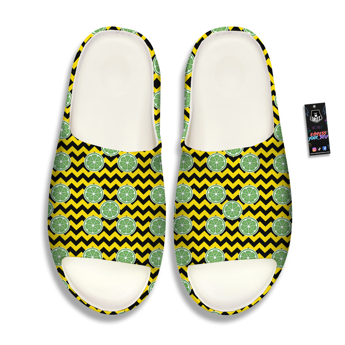 Green Lime And Yellow Zigzag Print Pattern Sandals-grizzshop