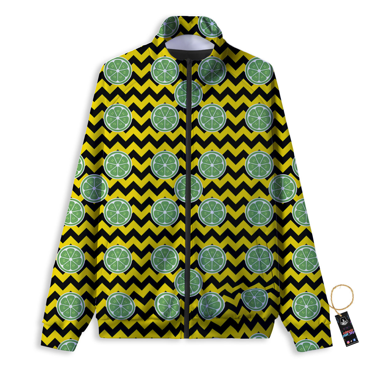 Green Lime And Yellow Zigzag Print Pattern Track Jacket-grizzshop