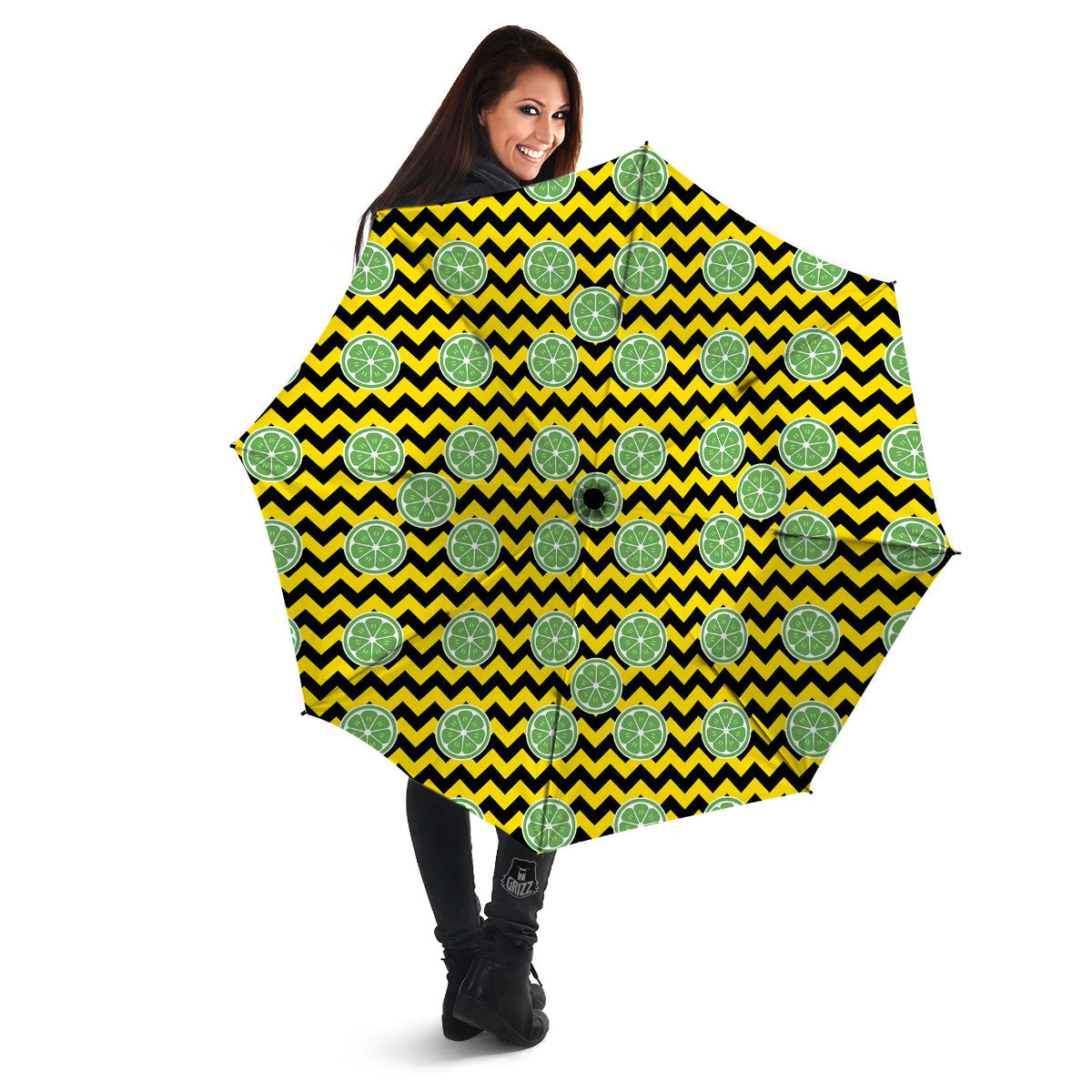 Green Lime And Yellow Zigzag Print Pattern Umbrella-grizzshop