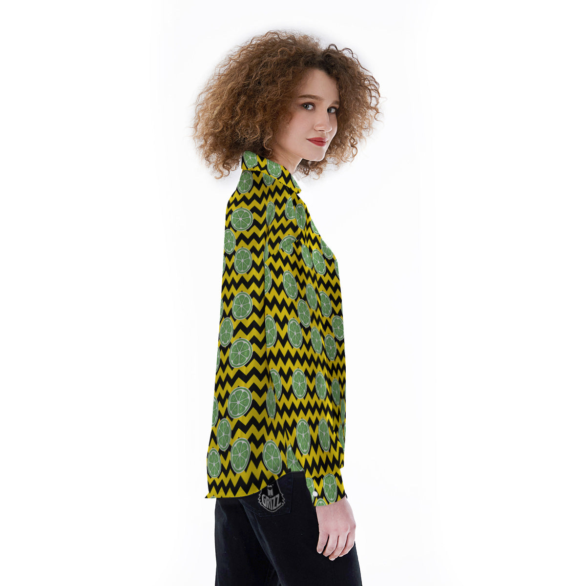 Green Lime And Yellow Zigzag Print Pattern Women's Long Sleeve Shirts-grizzshop