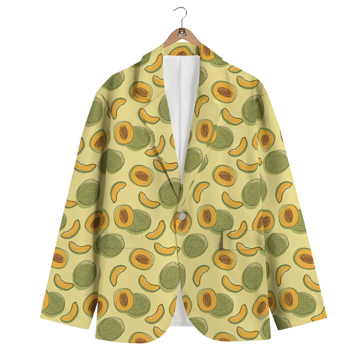 Green Melon Yellow Print Pattern Men's Blazer-grizzshop