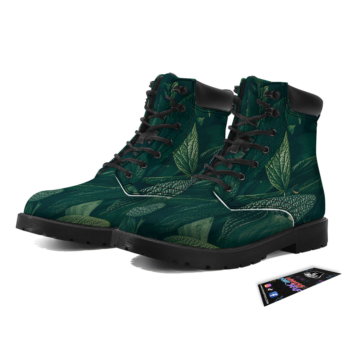 Green Natural Leaf Print Boots-grizzshop