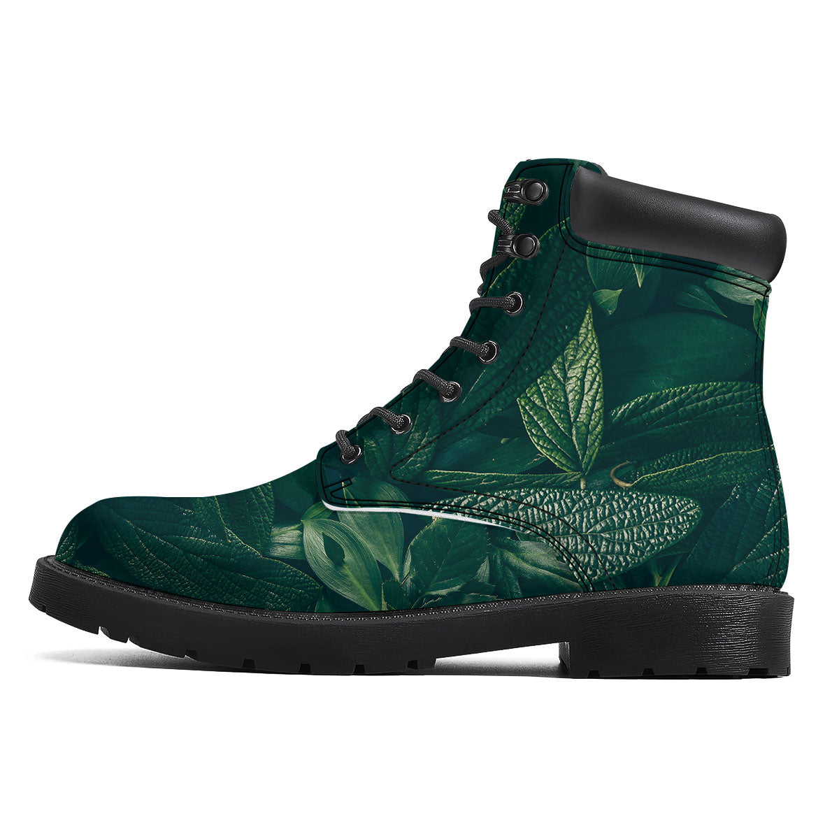 Green Natural Leaf Print Boots-grizzshop