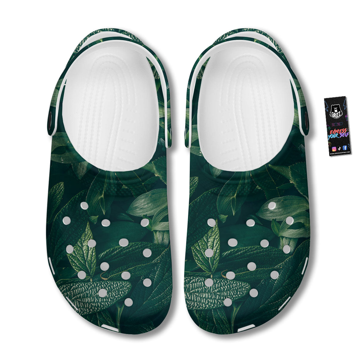 Green Natural Leaf Print Clog-grizzshop