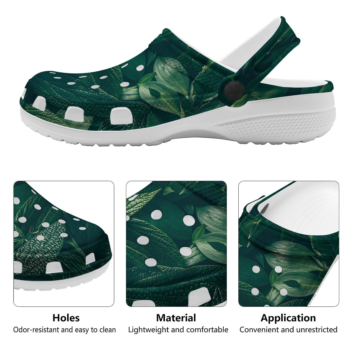 Green Natural Leaf Print Clog-grizzshop