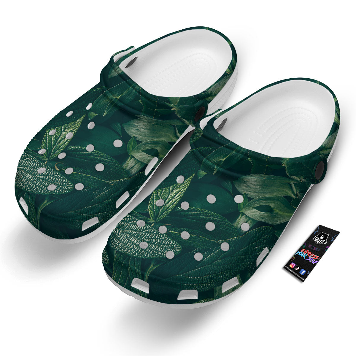 Green Natural Leaf Print Clog-grizzshop