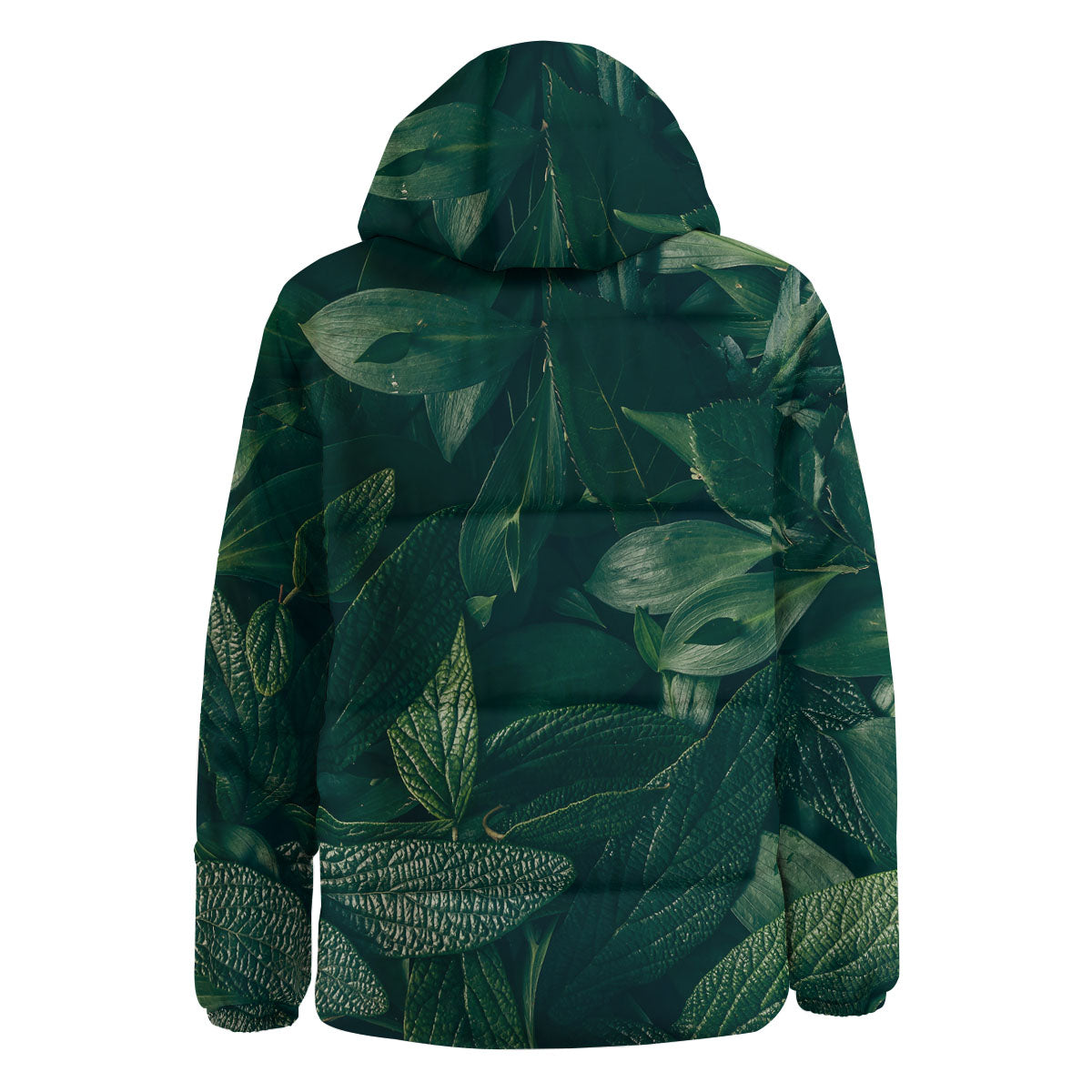 Green Natural Leaf Print Down Jacket-grizzshop