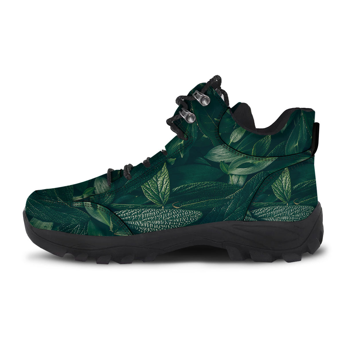 Green Natural Leaf Print Hiking Shoes-grizzshop