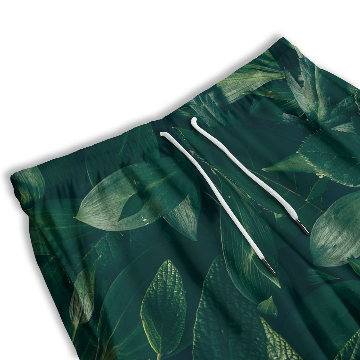 Green Natural Leaf Print Men's Athletic Shorts