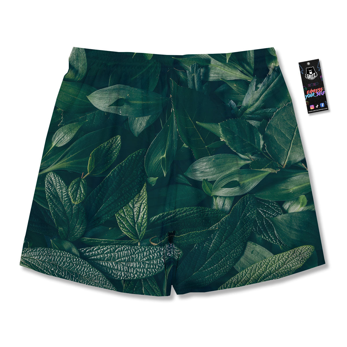 Green Natural Leaf Print Men's Running Shorts-grizzshop