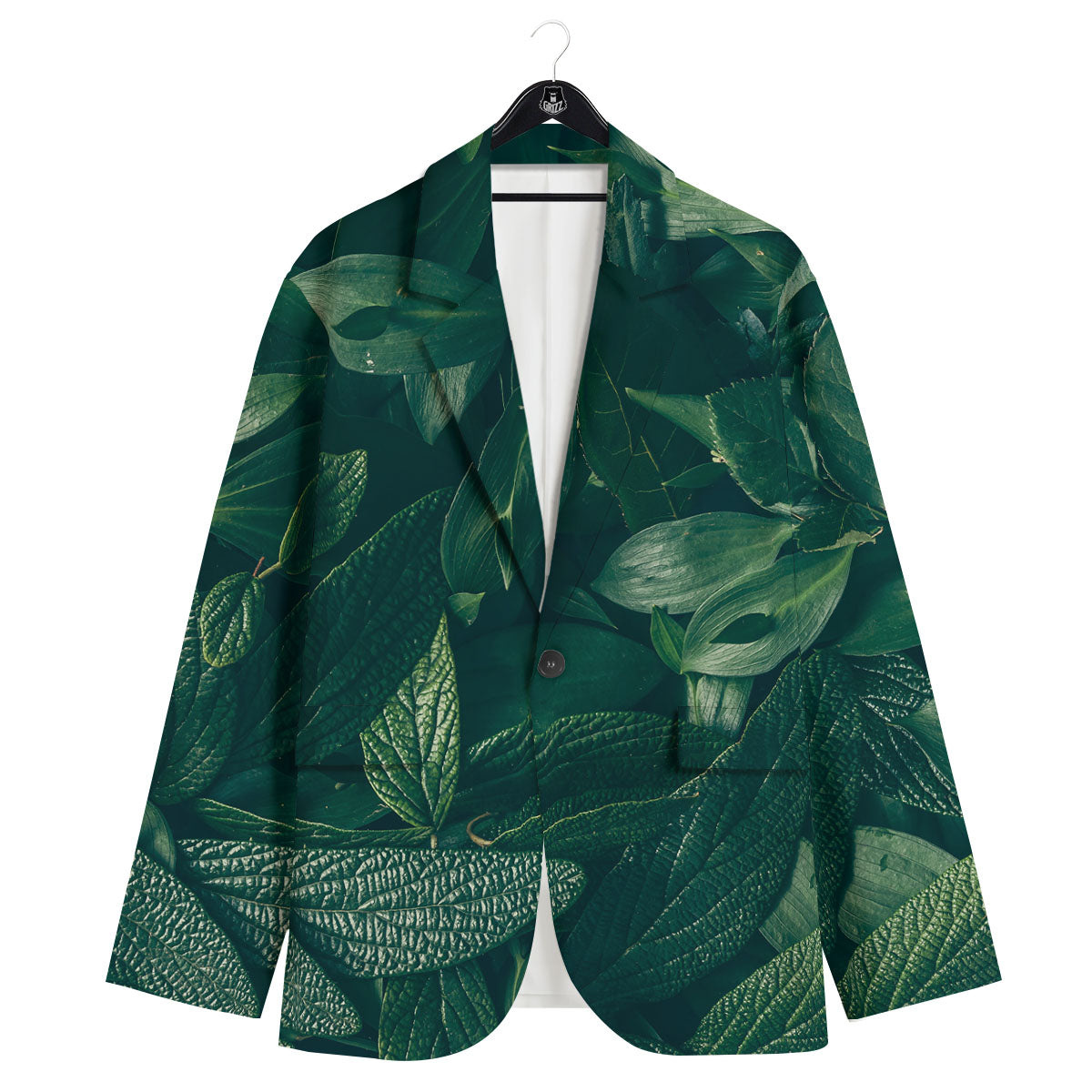 Green Natural Leaf Print Men's Sport Coat-grizzshop