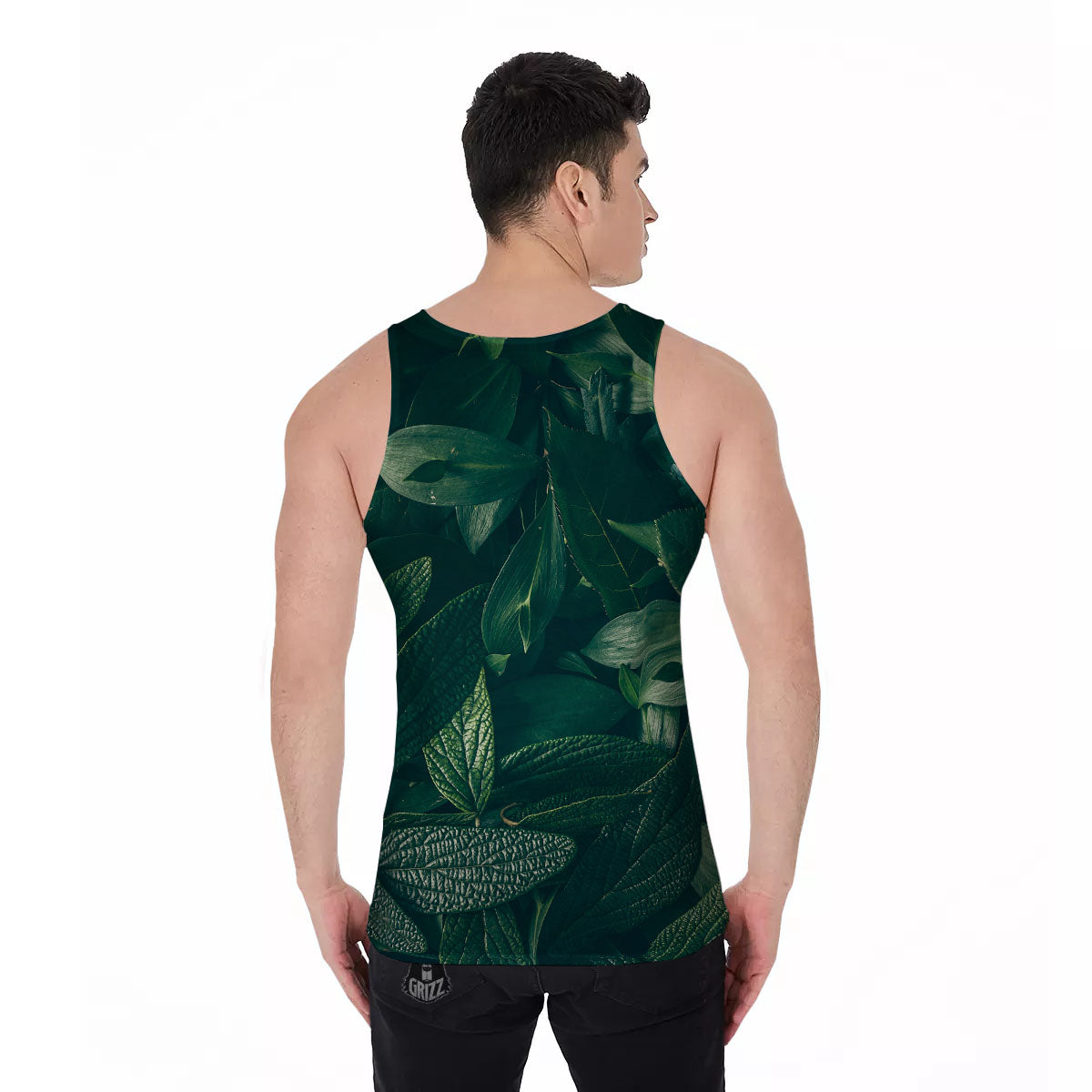 Green Natural Leaf Print Men's Tank Top-grizzshop