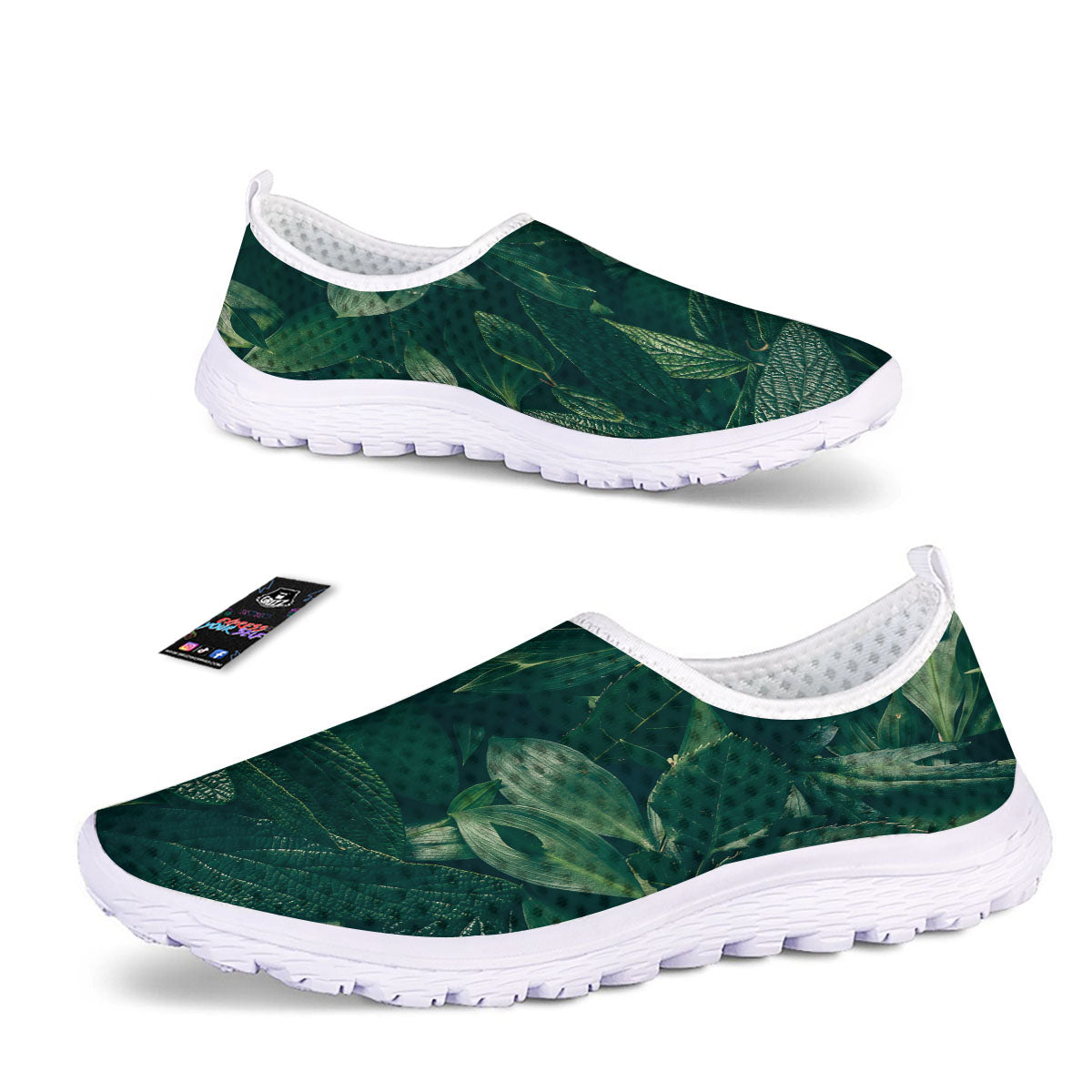 Green Natural Leaf Print Nurse Shoes-grizzshop