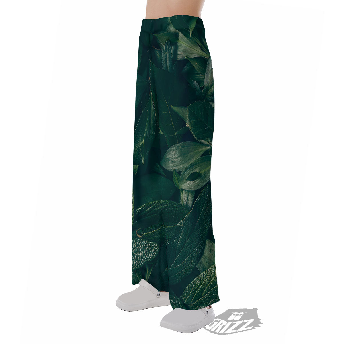 Green Natural Leaf Print Pajama Pants-grizzshop