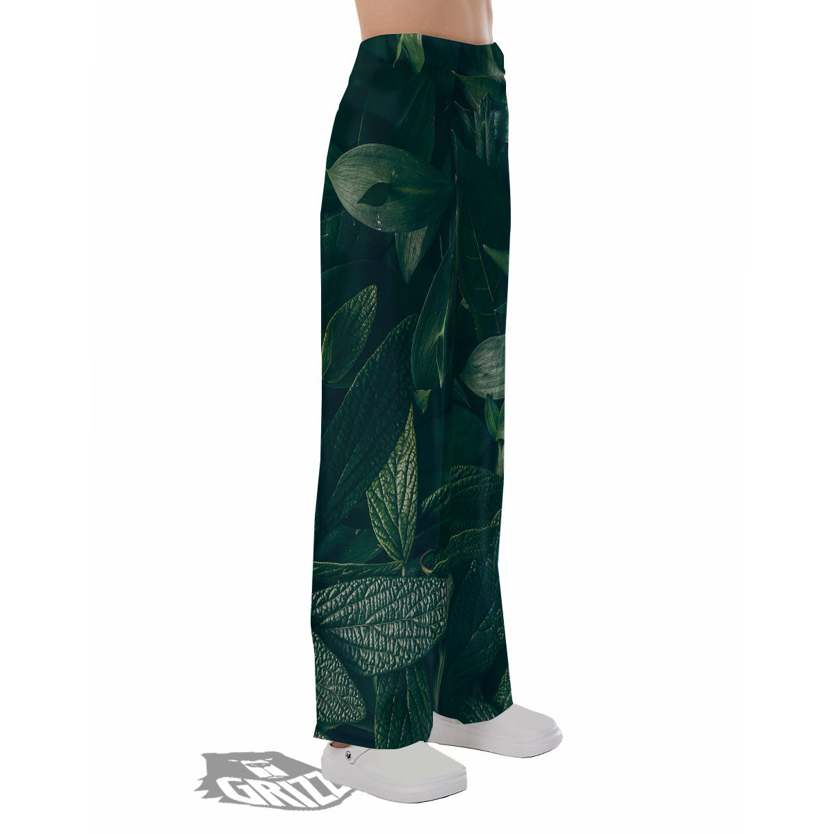 Green Natural Leaf Print Pajama Pants-grizzshop