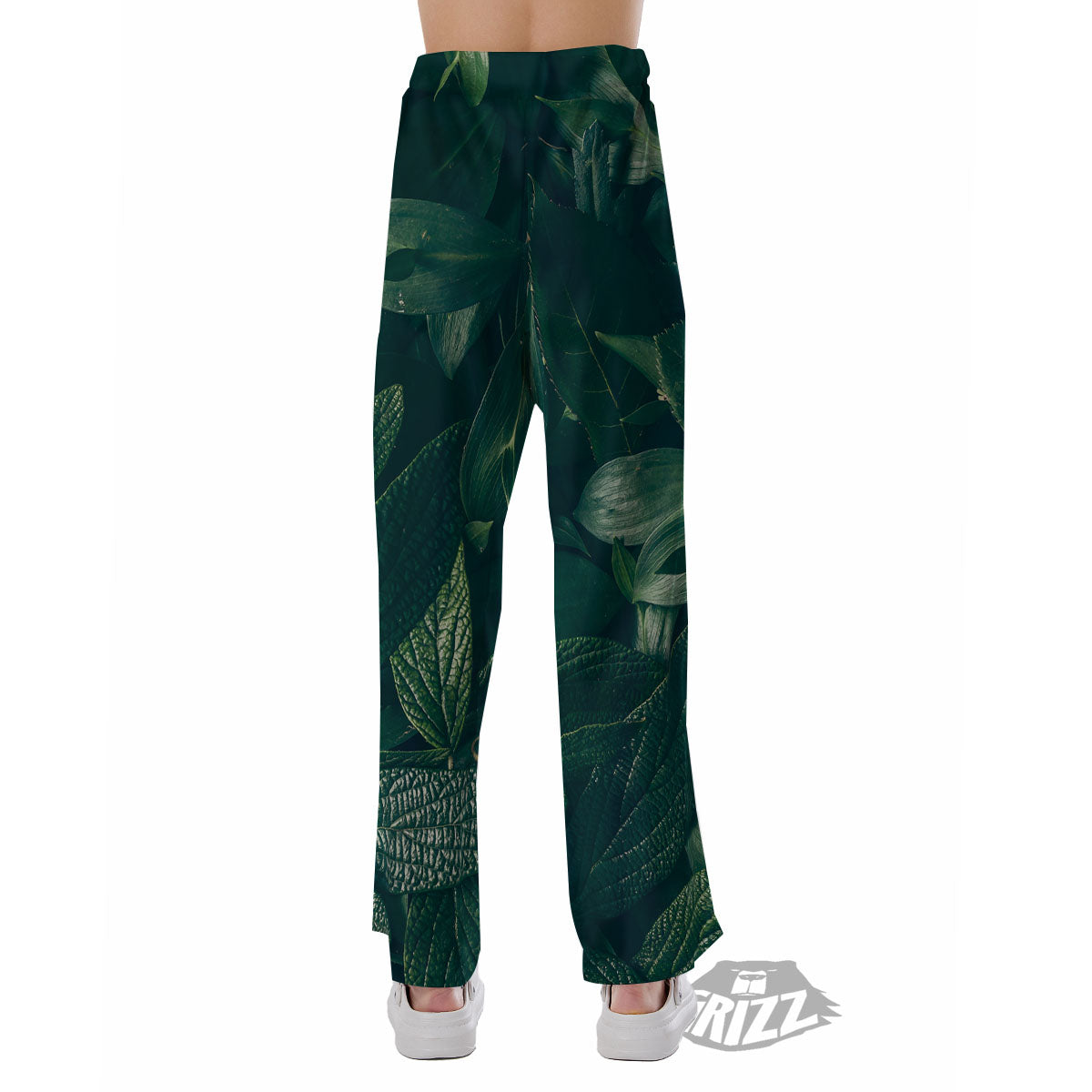 Green Natural Leaf Print Pajama Pants-grizzshop
